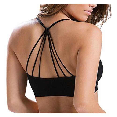 Anemone Strappy Racerback Padded Bra Top WY9014 - BLACK, ONE SIZE