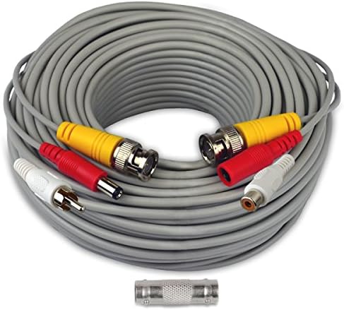 AimHD 100 Feet BNC Video/Power/Audio Cable CCTV HD Camera Extension Siamese Cord Pre-made All In One BNC/DC/RCA Connectors for 720p 1080p DVR Surveillance Recording System-Grey