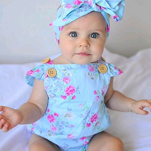 Infant Baby Girls Ruffle Romper Floral Jumpsuit Summer Outfits with Headband