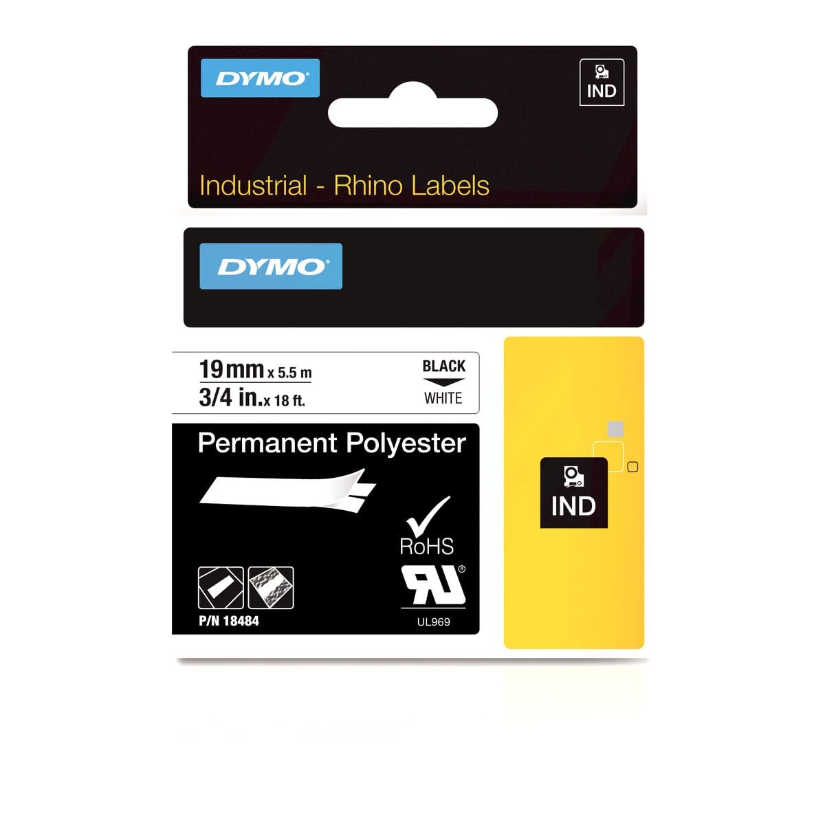 Rhino Permanent Poly Industrial Label Tape Cassette, 3/4in x 18ft, White