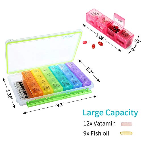 Weekly Pill Organizer, Fullive Daily Large Pill Case Box, 4 Times 7 Day Pill Container, Travel Medicine Organizer with Moisture-Proof Design for Vitamins Fish Oil Supplement