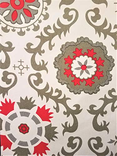 Crabtree Collection Deluxe Cotton Table Linens, Bright Colors for Kitchens and Dining Rooms - (Red/Gray Medallion 12x72 Runner)