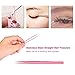 False Eyelash Tweezers,2pcs/set Stainless Steel Pink Straight/Curved Nail Tweezers Nippers Tools Eyelash Extension Tweezers Pointed Clip Makeup Tools