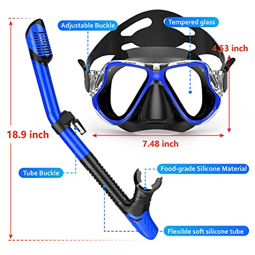 Dry Snorkel Set, 3 in 1 Snorkeling Gear Set with AntiFog Diving Mask