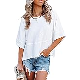 Sovelen Women's Summer Casual Crewneck Batwing Half Sleeve T-Shirts Solid Color Loose Fit Cute Basic Flowy Tops Tees Blouses