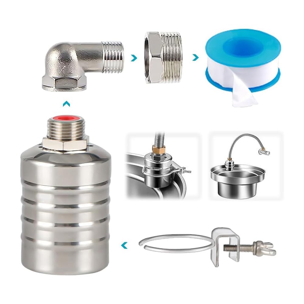 Asuinxurr Float Valve,1/2 Inch to 3/4 Inch Water Float Valve,304 Stainless Steel Fully Automatic Water Level Control Float Valve