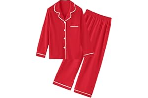 QZH.DUAO Girl & Women's 100% Cotton Pajamas Set Long Sleeve Button Down Sleepwear Nightwear Soft Pjs Sets, 5 Years - L