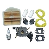KIPA Carburetor Air Filter Tune Up Kit For Husqvarna Gas Chainsaw 445 445E 450II 450 450E Chain Saw OEM # 506450401 Replace ZAMA C1M-EL37B JONSERED CS2250 S II CS2245 S II Carb