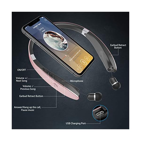 AMORNO Foldable Bluetooth Headphones Wireless Neckband Headset with