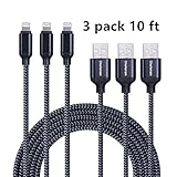 Lightning Cable, Topioneer 3Pack 10ft/3m Extra Long Nylon Braided iPhone Charger and Data Sync Charging Cable for iPhone 8/ 7/7 Plus/6S/6S Plus/SE/5S/5,iPad,iPod