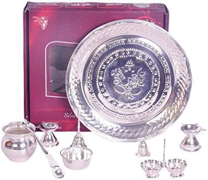 CRAFT PLACE Silver Pooja Thali Set - Set of 9 PCA-03