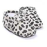 LIVEBOX Infant Baby Moccasins Soft Sole Leopard Print Anti-Slip Tassels Prewalker Toddler Shoes (M: 6~12 months, Cow Print-Grey)