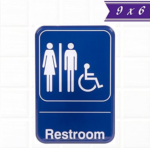 Unisex Restroom Sign - Blue and White, 9 x 6 Inches Handicap Accessible Unisex Restroom Sign, Bathroom Signs for Door/Wall by Tezzorio