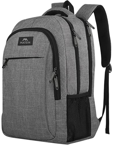 MATEIN 15.6 Inch Laptop Rucksack Multifunction Notebook Bag for Travel, Business, Work, Daypack with USB Charging Port, Gift for Men, Women, Grey