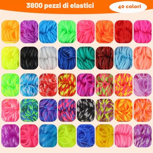 YeeQo 4100+ Colorful Bracelet Bands Set, DIY Elastic Bands Bracelet Kit for Kids with 54 Compartments, Including Frame, Charms, Beads, Creative Toys and Gifts