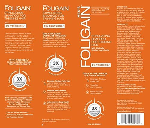 Foligain® Men's Anti-Hair Loss Shampoo 2% Trioxidil Protects Fine and Thinning Hair Natural Ingredients, Transparent - Image 3
