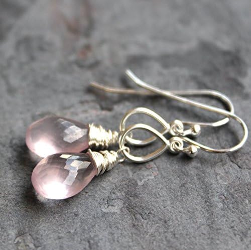 Teardrop Rose Quartz Earrings Pink Sterling Silver Faceted Gemstone Drops