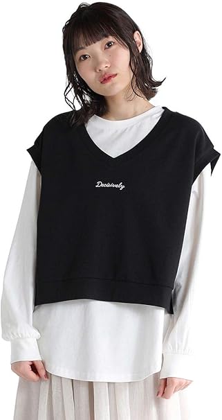 Amazon ベスト スウェット Tシャツ セット 長袖 ショート丈 レディース おしゃれ 春 Honeys ハニーズ ベストアンサンブル ベスト 通販