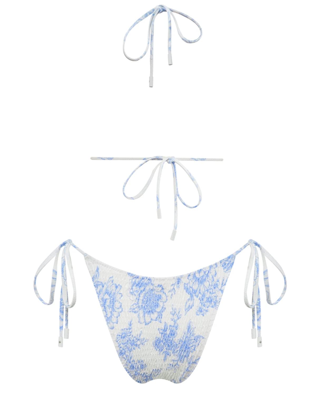 VOLAFA Women's Triangle Bikini Set String Swimsuit Print Tie Smocked Ruched Two Piece Bathing Suit (Small, Light Blue) - Image 2