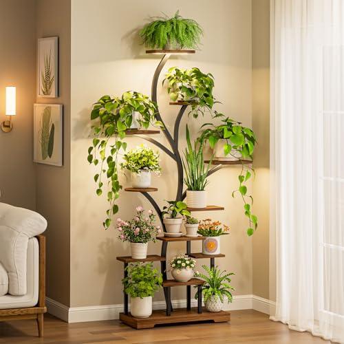 ChillCruiser Plant Stand with Growth Light Indoor Plant Shelf with 11 Levels and LED Light, 160 cm Metal Shelf for 15-18 Pots, Space Saving