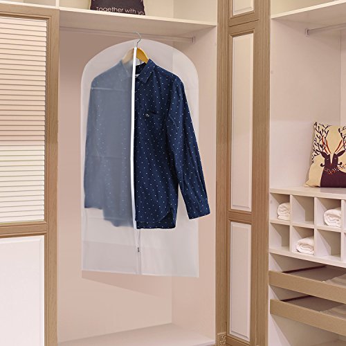 Pack of 10 PEVA Viewable Garment Bags, Full Zipper Breathable White Suit Bags, Light Weight, 8 Medium and 2 Large for Luggage, Dresses, Linens, Gown Storage or Travel - Thumbnail 2