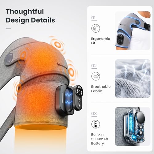 Swancode Triple Method Shoulder Massager with Heat, Vibration and Brace Support, 5000mAh Cordless Shoulder Heating Pad with Magnetic Controller, Shoulder Wrap for Muscle Relief
