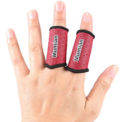 Sports Elastic Finger Sleeves Support Thumb Brace Protector Breathable Elastic Finger Tape for Basketball, Tennis,Baseball, Cycling, Volleyball, Badminton, Boating A71 (Red, Medium)