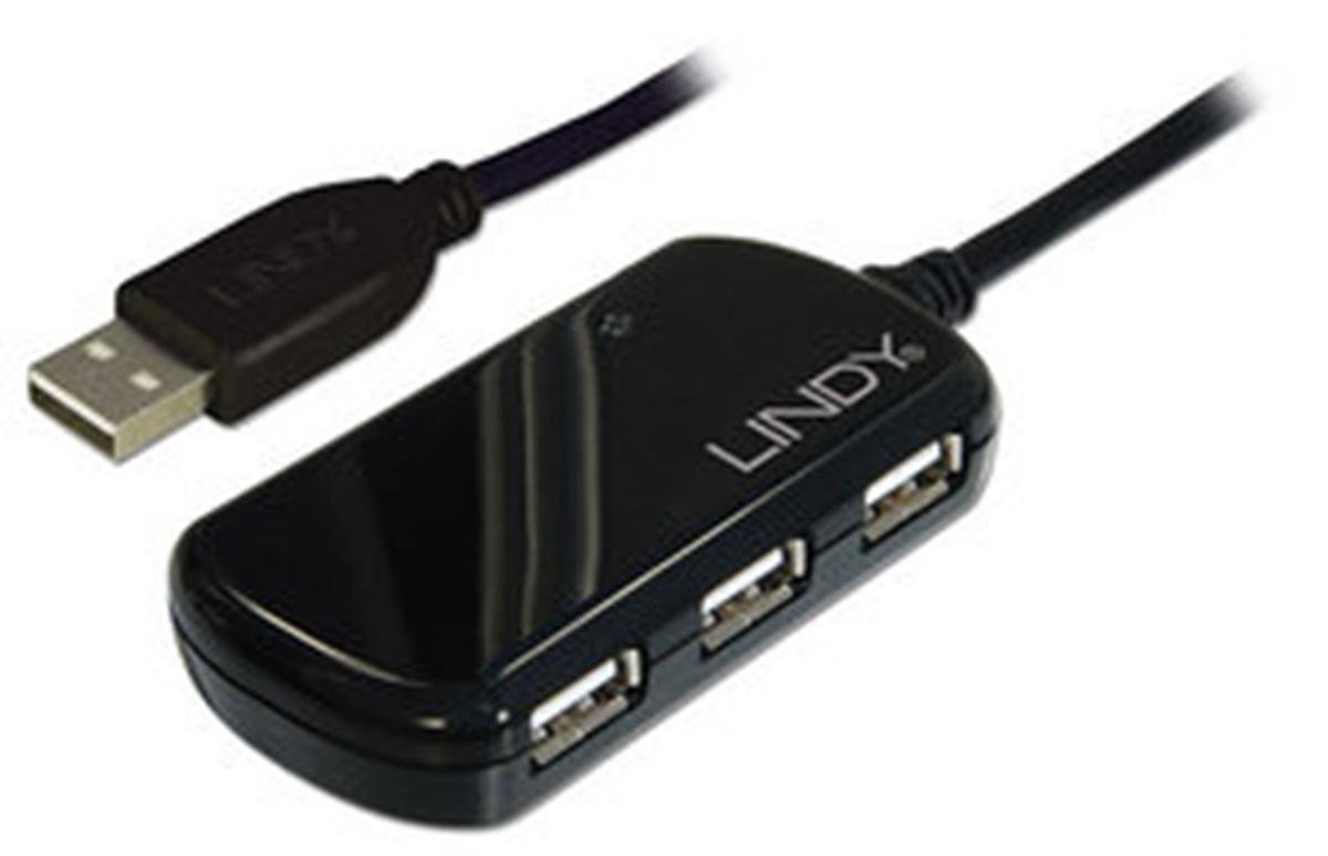Lindy 8m USB 2.0 Active Extension 4 Port Hub Pro, Long Distance Repeater, Extends 4 USB devices, PCs, Laptops, Xbox, PS4, PS5, VR Headset, Printer, Scanner, Webcam, Interactive Whiteboards — image 1