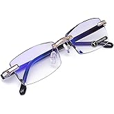TERAISE Rimless Reading Glasses Fashion Diamond Cutting Design Anti-Fatigue Clear Lens Spectacle Readers for