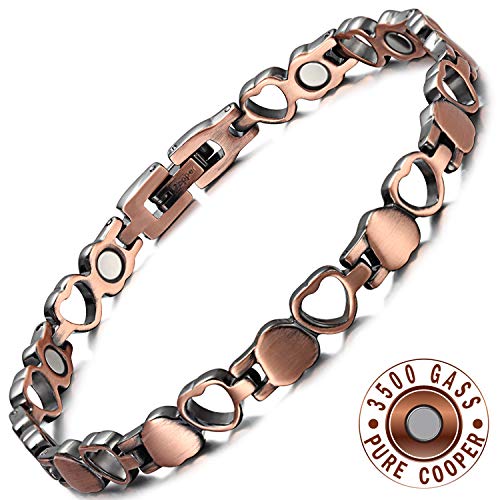 RainSo Womens Pure Copper Heart Shape Magnetic Bracelets for Arthritis Adjustable RainSo Womens Pure Copper Heart Shape Magnetic Bracelets for Arthritis Adjustable