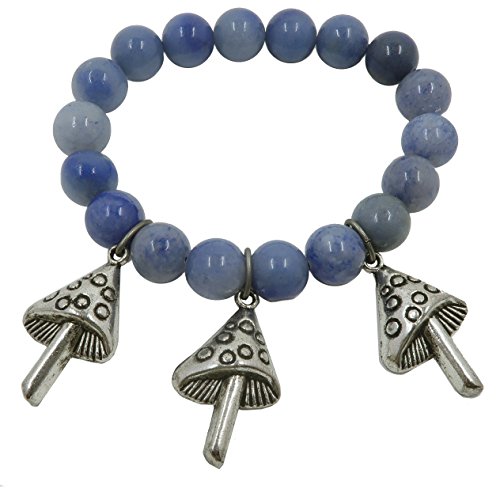 I Dig Crystals Aventurine Blue Bracelet Boutique Nature Lovers Round Genuine Gemstone Stretch Handmade Silver Mushrooms B01 (6.75")