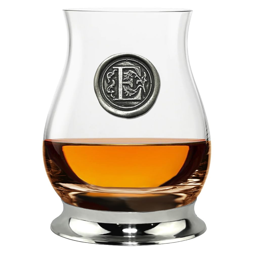 English Pewter Company Glencairn Personalised Whisky Mixer Glass with Monogram Initial - Unique Gifts for Men - with Your Choice of Initial 350ml [WGP105] (E)