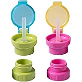 2Pcs Green and Pink Water Bottle Straw Caps, Cute Spill Proof Water Bottle Straw Caps Replacement, Portable Juice Water Bottle Cap with Straw for Boys Girls,Easy to Use Bottle-Feeding