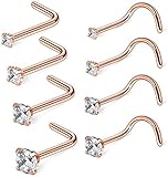 SOVSEFD 8 PCS 20 Gauge Stainless Steel Nose Rings Studs L Crook Shaped Crook Nos