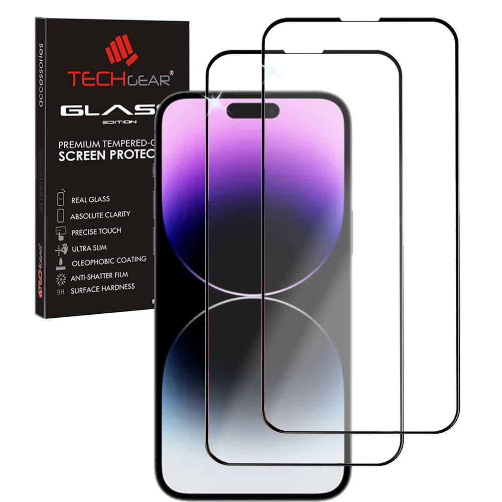 TECHGEAR [2 Pack 3D GLASS Edition for iPhone 14 Pro Max, [FULL Screen Adhesion] & [Full Coverage] Tempered Glass Screen Protector Guard Cover Compatible with iPhone 14 Pro Max 6.7"
