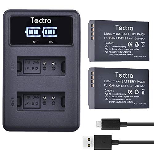 Tectra 2-Pack LP-E12 LPE12 Battery and LED Dual Charger for Canon EOS M50, M50 Mark II, EOS M, M2, M10, M100, M200, SX70 HS, Rebel SL1 Mirrorless Digital Cameras