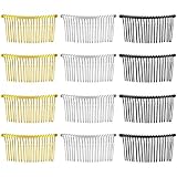 Frcolor Hair Comb 20 Teeth Bridal Hair Clip Combs Fancy DIY Metal Wire Hair Side Combs 12pcs (Golden White K Black)