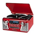 Victrola 50’s Retro 3-Speed Bluetooth Turntable with Stereo, CD Player and Speakers, Red