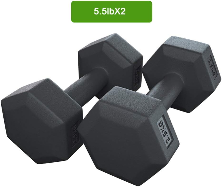 Fitness Dumbbells Set Hex Rubber Dumbbell 5.5-16.5 Pounds Pair/Single with Metal Ergonomic Handles for Muscle Toning, Strength Building, Weight Loss, Home and Training Studio