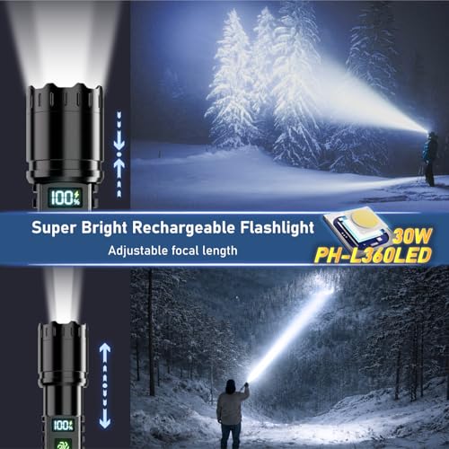 Rechargeable Flashlight 2 Pack, 990000 High Lumens LED Flash Light, Brightest Zoomable Lampe with LCD Digital Display, 5Modes Super Bright Flashlights, Powerful Tactical Flashlight for Outdoor, Gift