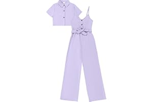 YOURUIKEY Girls Jumpsuit Summer Outfits Kid Crop Top Short Sleeve Halter Belted Romper Tween Girl Cute Clothing Set Size 8-12