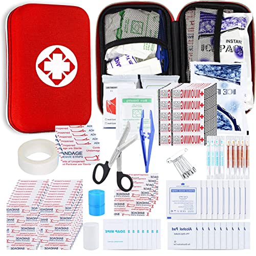 276PCS Personal First Aid Kit for Car Emergency Supplies Mini Compact Bag for Backpack, Basic Camping Essentials Survival Kit for Hiking Travel AMORNING with Scissors