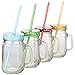 Lily's Home Old Fashioned Mason Jar Mugs with Handles, Polka Dot Lids and Matching Reusable Plastic Straws, Great as Old Fashion Drinking Glasses at BBQs and Parties, Clear (16 oz. Each, Set of 4)