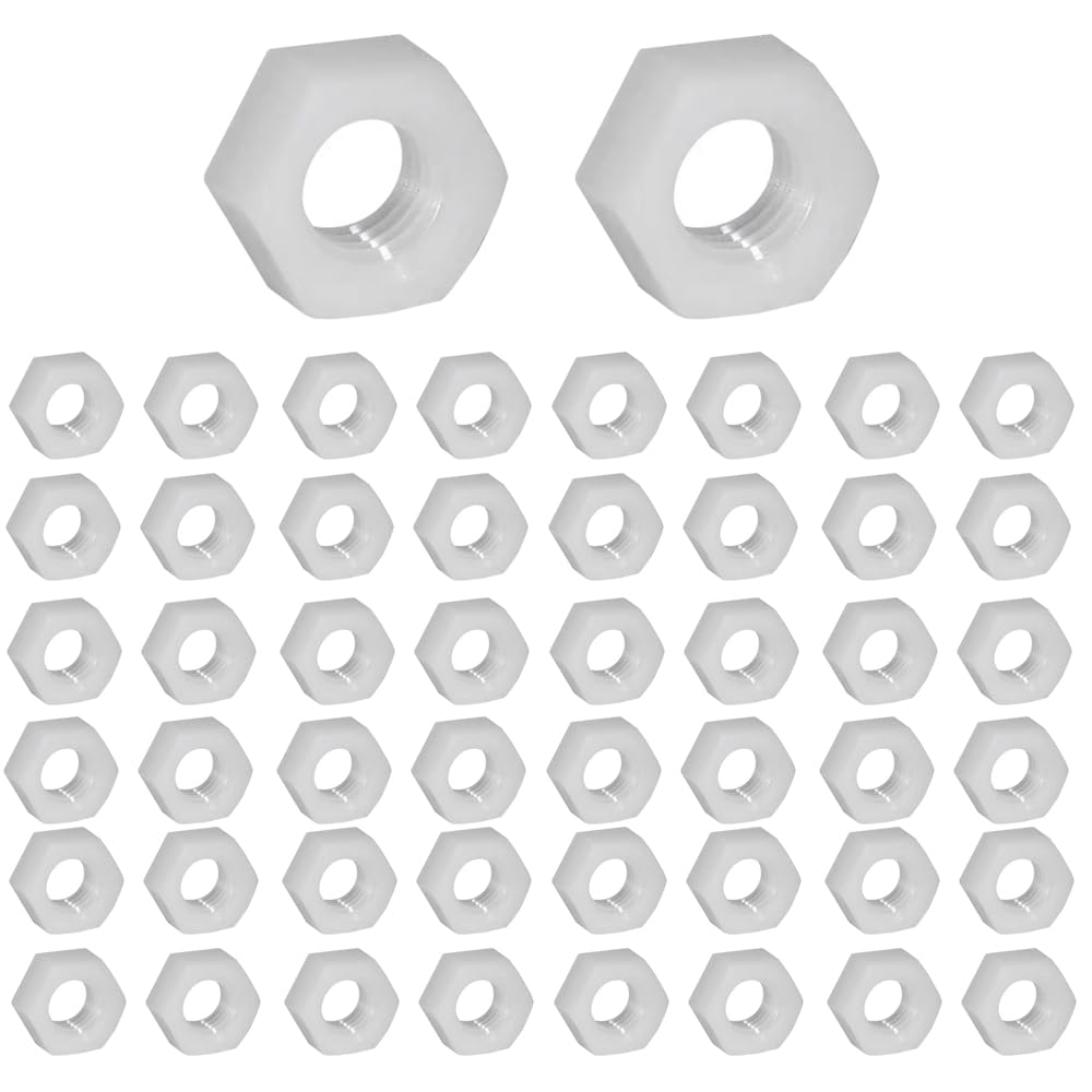 50 Pcs M10 Nylon Hex Nuts Plastic Threaded Insert Locking Nuts for Screws Bolts, White