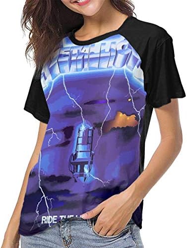 TiaKudy Skull Metallica Music Band Ride The Lightning Women's Casual Raglan Short Sleeve Tunic T-Shirt Summer Tops Blouses