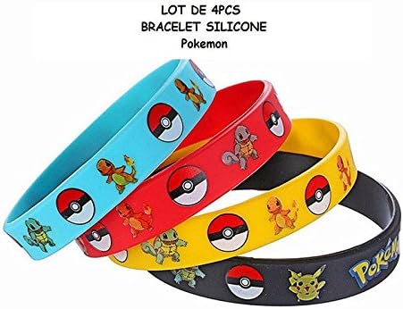 By Channeltoys - The Lot of 4pcs Bracelet Pokemon - blue yellow black Red - Pikachu Blastoise Venusar - wristband Silicone - Channeltoys