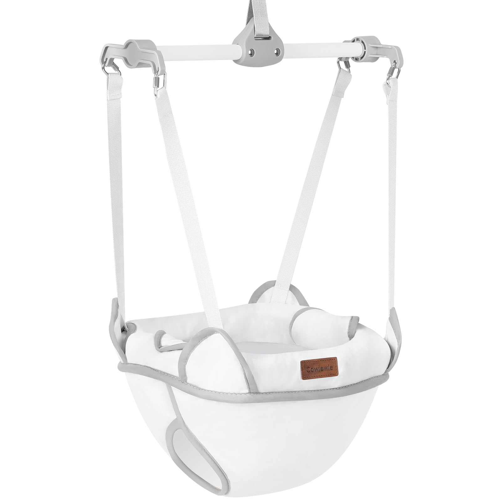Cowiewie Door Jumper for Baby with Adjustable Seat and Strap, Fun Activity for 6-12 Months Baby Infant, Ultra Soft Flannel, White