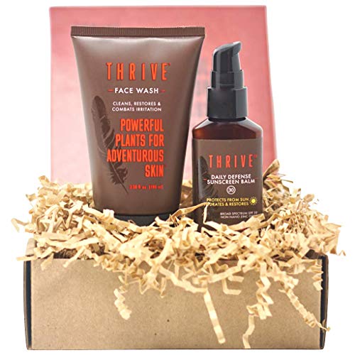 Thrive Natural Daily Defense Skincare Kit for Women & Men (2 Piece) – Gift Set With Natural Face Wash & Moisturizer with Non Nano Zinc Mineral SPF 30 – Made in USA with Organic & Natural Ingredients