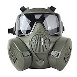 WMX Tactical Paintball Full Face Mask M50 Army Green Adjustable Strap with 2 Breathable Fans