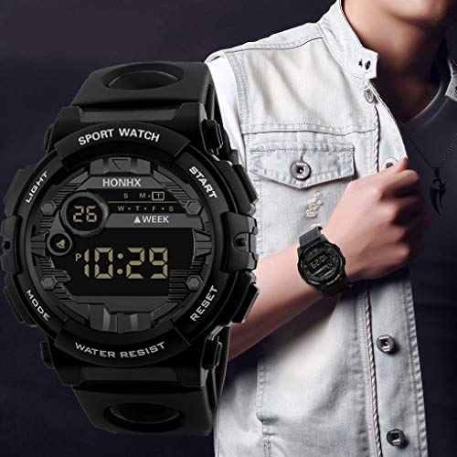 Men's Digital Sport Watch Electronic LED Fashion Waterproof Outdoor Casual Wrist Watch (Black)